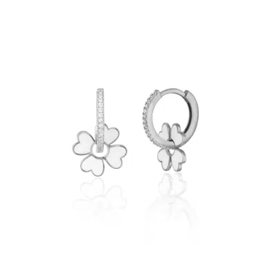 Spero London Women's Sterling Silver Enamel Clover Earrings - White - Silver