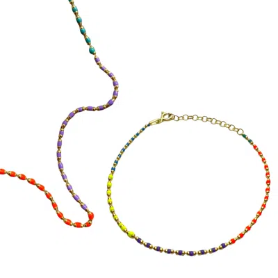 Spero London Women's Sterling Silver Enamel Mine Beaded Colourful Rainbow Necklace & Bracelet Set In Multi