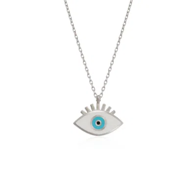Spero London Women's Sterling Silver Evil Eye Eyelash Pendant Necklace - Silver In Metallic