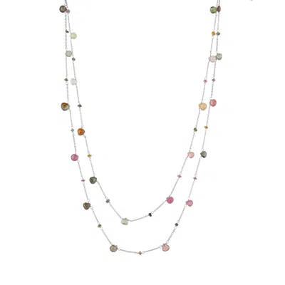 Spero London Women's Sterling Silver Fine Tourmaline Double Layer Necklace
