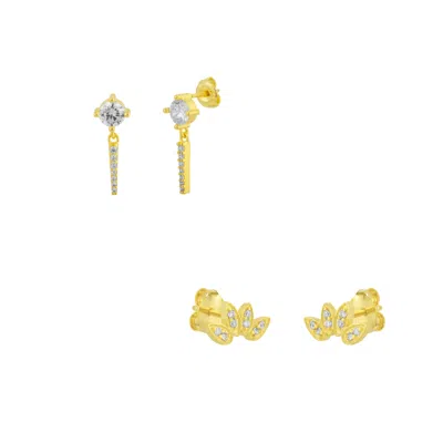 Spero London Women's Sterling Silver Flower Stud And Spike Drop Earrings In Gold