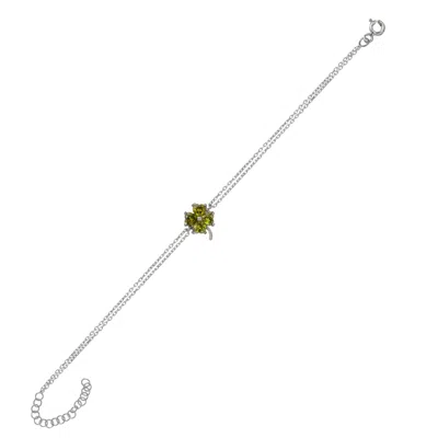 Spero London Women's Sterling Silver Four Leaves Clover Bracelet - Mystic Green