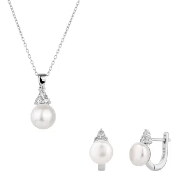Spero London Women's Sterling Silver Grape Pearl Necklace & Earring Set