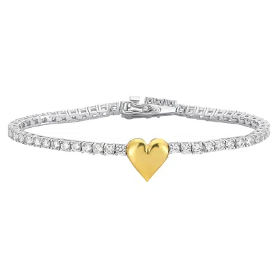 Spero London Women's Sterling Silver Heart Tennis Bracelet