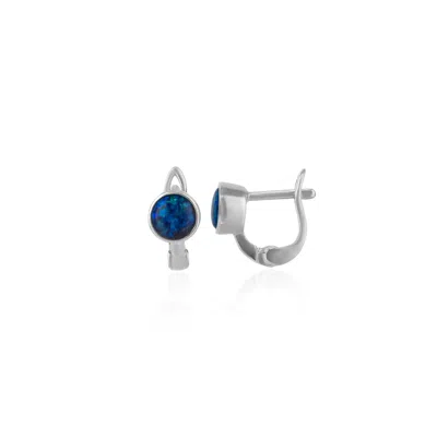 Spero London Women's Sterling Silver High Quality Round Opal Earrings - Blue Opal