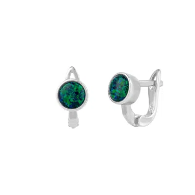 Spero London Women's Sterling Silver High Quality Round Opal Earrings - Green Opal