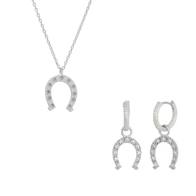Spero London Women's Sterling Silver Horseshoe Equestrian Necklace & Earring Set - Silver