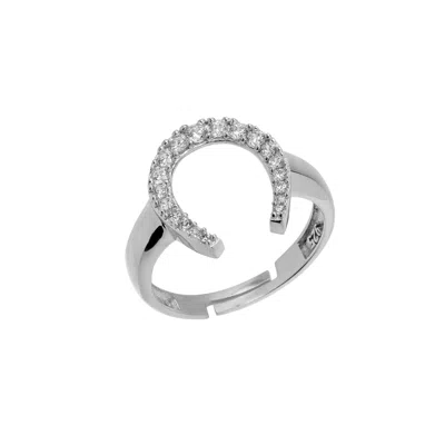 Spero London Women's Sterling Silver Horseshoe Equestrian Ring - Silver