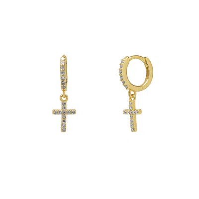 Spero London Women's Sterling Silver Huggie Pave Cross Drop Earring - Gold