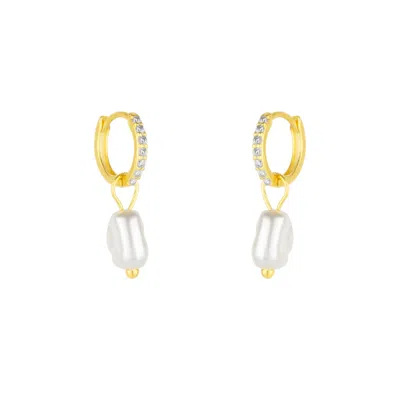 Spero London Women's Sterling Silver Huggie Pearl Drop Earrings - Gold