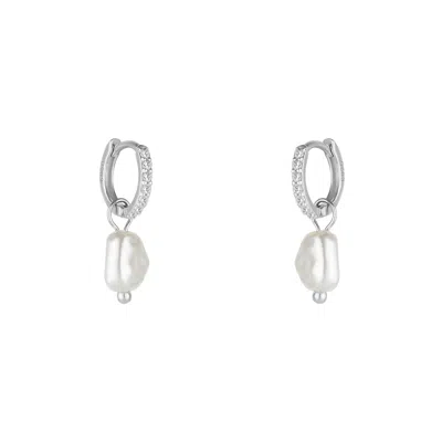 Spero London Women's Sterling Silver Huggie Pearl Drop Earrings - Silver