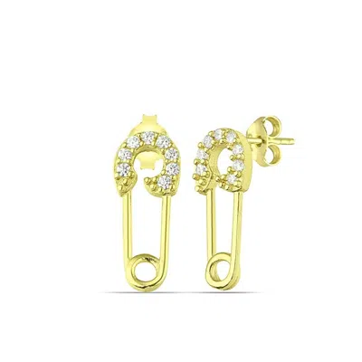 Spero London Women's Sterling Silver Jewelled Mini Safety Pin Stud Earring - Gold