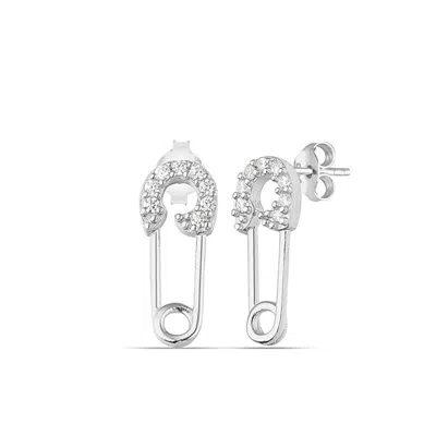Spero London Women's Sterling Silver Jewelled Mini Safety Pin Stud Earring - Silver In White