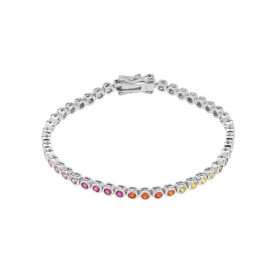 Spero London Women's Sterling Silver Large Multicolour Bezel Tennis Bracelet