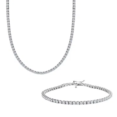 Spero London Women's Sterling Silver Large Tennis Necklace & Bracelet Set - 3mm