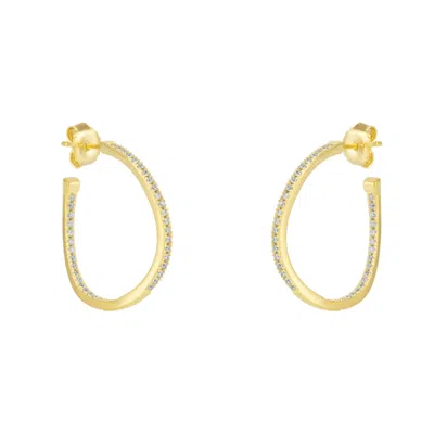 Spero London Women's Sterling Silver Large Wavy Stud Hoop Earring With Interior Gemstones - Gold