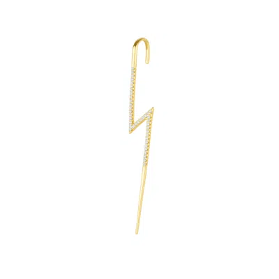 Spero London Women's Sterling Silver Lightning Bolt Ear Crawler With Sparkling White Gemstones - Gold
