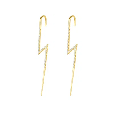 Spero London Women's Sterling Silver Lightning Bolt Ear Crawler With Sparkling White Gemstones - Pair - Gold