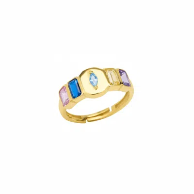 Spero London Women's Sterling Silver Multicolor Baguette Ring - Gold