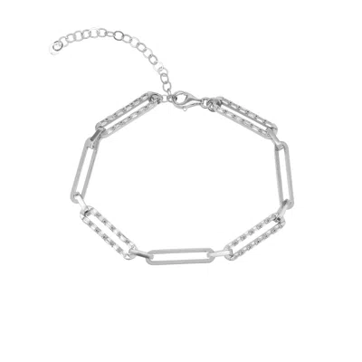 Spero London Women's Sterling Silver Pave Paperclip Chain Bracelet In Metallic