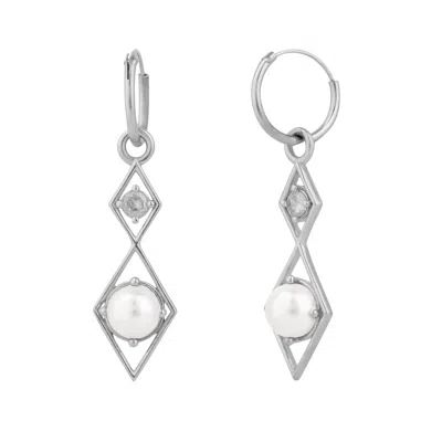 Spero London Women's Sterling Silver Rhombus 3d Pearl Earrings - Silver