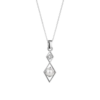 Spero London Women's Sterling Silver Rhombus 3d Pearl Necklace - Silver