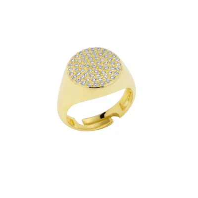Spero London Women's Sterling Silver Round Pave Signet Ring - Gold