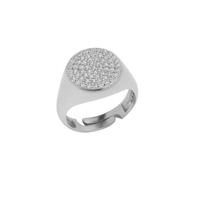 Spero London Women's Sterling Silver Round Pave Signet Ring - Silver