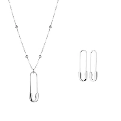 Spero London Women's Sterling Silver Safety Pin Necklace & Earring Set - Silver