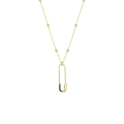 Spero London Women's Sterling Silver Safety Pin Necklace With Beaded Satellite Chain - Gold