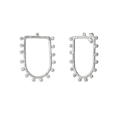 Spero London Women's Sterling Silver Shield Crown Natural Textured Earrings - Silver