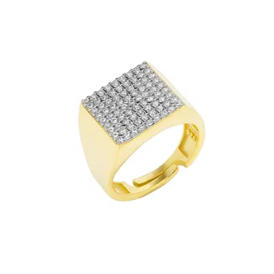 Spero London Women's Sterling Silver Square Pave Signet Ring - Gold