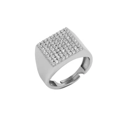Spero London Women's Sterling Silver Square Pave Signet Ring - Silver