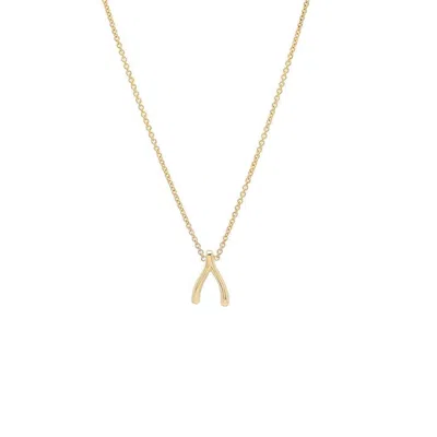 Spero London Women's Sterling Silver Tiny Mini Wishbone Necklace - Gold