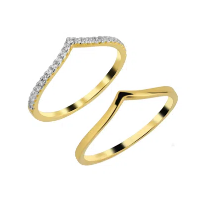 Spero London Women's Sterling Silver Wishbone Stacker V Ring Set - Gold