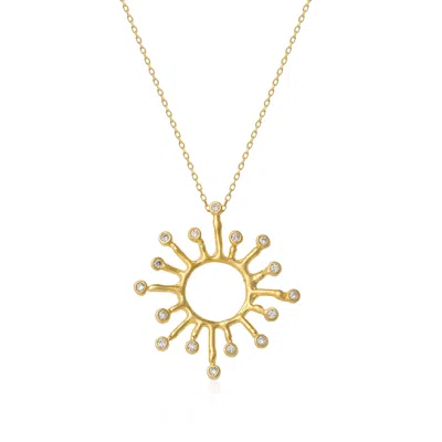 Spero London Women's Sun Sunburst Large High Quality Crown Natural Textured Molten Sterling Silver Pendant Neckla
