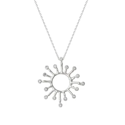 Spero London Women's Sun Sunburst Large High Quality Crown Natural Textured Molten Sterling Silver Pendant Neckla