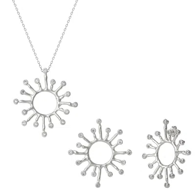 Spero London Women's Sun Sunburst Large Textured Molten Sterling Silver Earring & Necklace Set - Silver