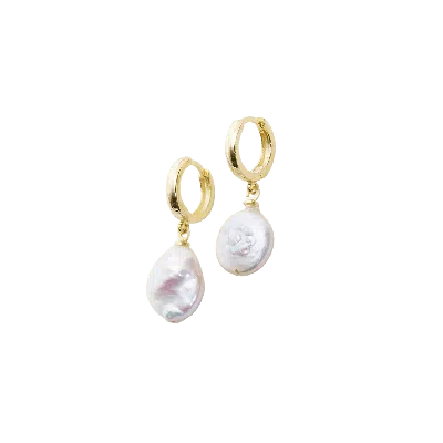 Spero London Women's Treated Freshwater Cultured Drop Baroque Pearl Earrings Sterling Silver  - Gold