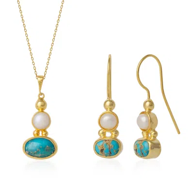Spero London Women's Turquoise Authentic Pendant & Earring Sterling Silver Gold Plated Set