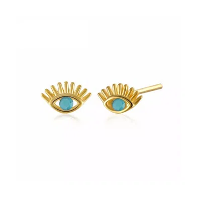 Spero London Women's Turquoise Bleu Eye Stud Earring Sterling Silver - Gold