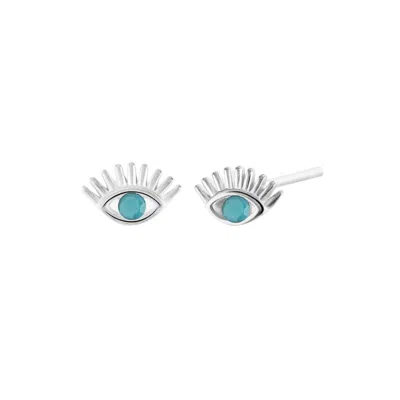 Spero London Women's Turquoise Bleu Eye Stud Earring Sterling Silver - Silver