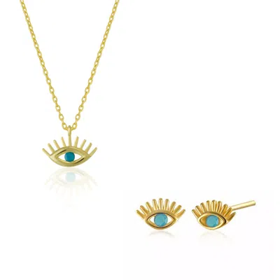 Spero London Women's Turquoise Blue Eye Evil Eye Sterling Silver Necklace & Earring Set - Gold