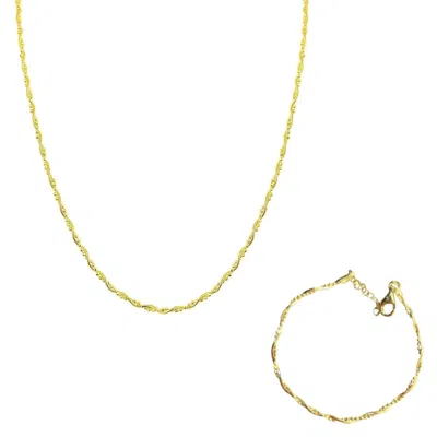 Spero London Women's Twisted Beaded Sterling Silver Italian Chain Necklace & Bracelet Set - Gold