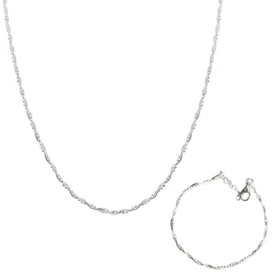Spero London Women's Twisted Beaded Sterling Silver Italian Chain Necklace & Bracelet Set - Silver