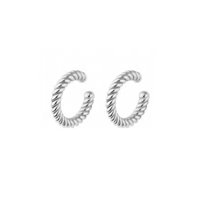 Spero London Women's Twisted Sterling Silver Ear Cuff No Piercing - Pair - Silver