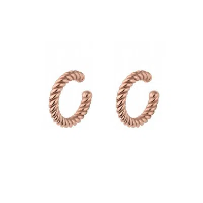Spero London Women's Twisted Sterling Silver Ear Cuff No Piercing - Pair - Rose Gold