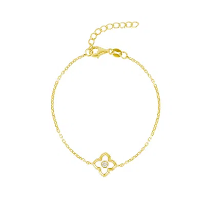 Spero London Women's White Enamel Clover Bracelet Sterling Silver - Gold