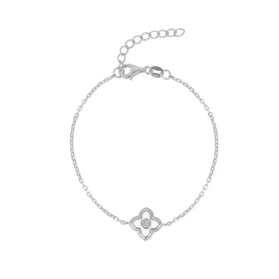 Spero London Women's White Enamel Clover Bracelet Sterling Silver - Silver