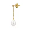 Spero London Women's White / Gold Diamond Drop Real Pear Single Fine Earring 14ct Solid Gold